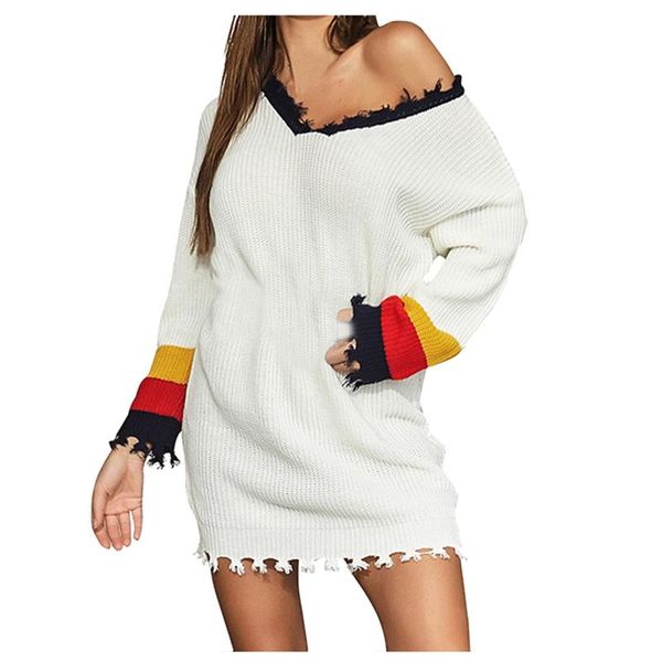 women patchwork v neck knitted sweater ladies round long sleeve stitching pullover dress autumn winter clothes women's sweaters, White;black
women patchwork v neck knitted sweater ladies round long sleeve stitching pullover dress autumn winter clothes women's sweaters, White;black