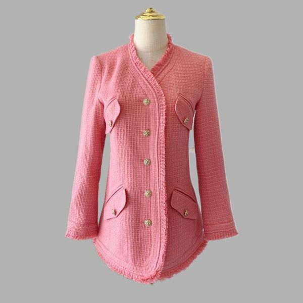 women's wool & blends brand fashion women high luxury spring autumn vintage elegant ladies midi pink tweed jacket coat, Black
women's wool & blends brand fashion women high luxury spring autumn vintage elegant ladies midi pink tweed jacket coat, Black