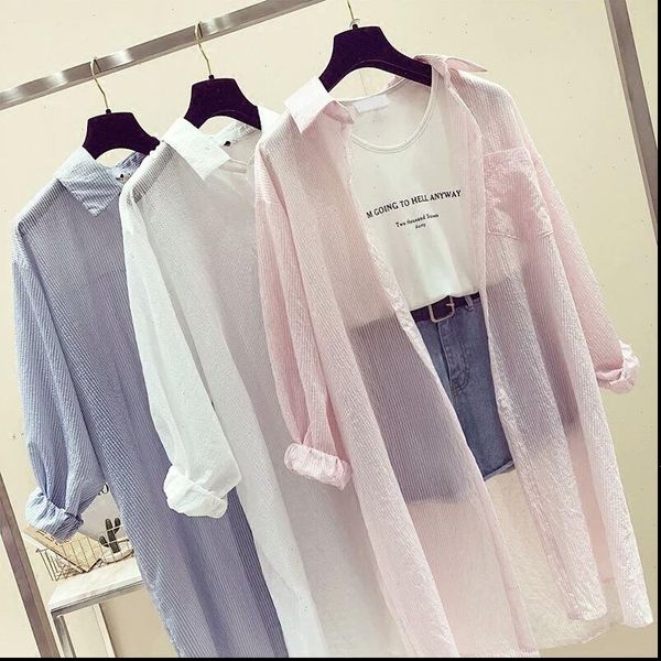 dioufond chiffon long cardigan stripe womens blouses sleeve white transparent summer
dioufond chiffon long cardigan stripe womens blouses sleeve white transparent summer