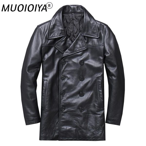 men's leather & faux genuine cowhide coat men's mid-lengthlayer double-breasted windbreaker motorcycle business casual thickening, Black
men's leather & faux genuine cowhide coat men's mid-lengthlayer double-breasted windbreaker motorcycle business casual thickening, Black