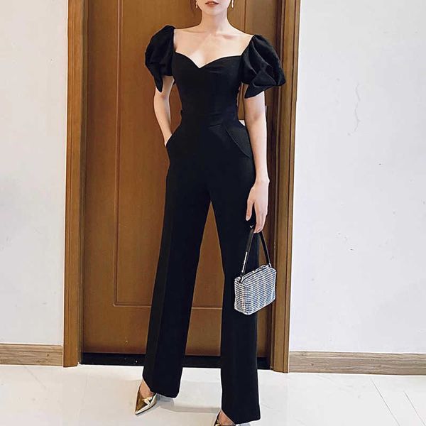 luxury party evening dress fall 2021 pants small v-neck bubble sleev thin black strapls godds style jumpsuit, White;pink 
luxury party evening dress fall 2021 pants small v-neck bubble sleev thin black strapls godds style jumpsuit, White;pink