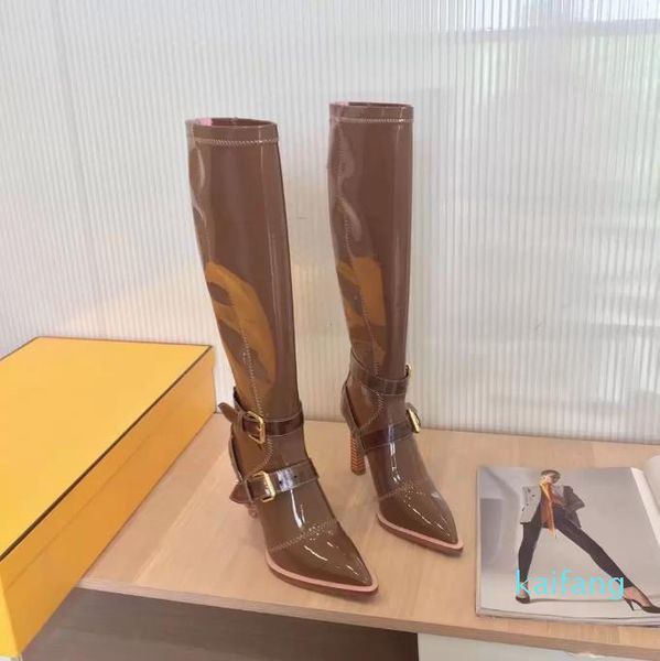 autumn winter knee boots fashion pointed toe women's back zipper belt buckle high heel patent leather comfortable knight long boot top, Black
autumn winter knee boots fashion pointed toe women's back zipper belt buckle high heel patent leather comfortable knight long boot top, Black
