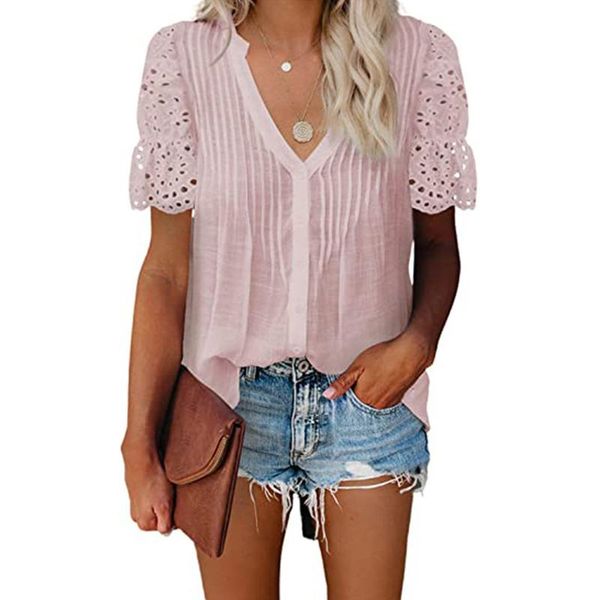 women's t-shirt 6 colors summer solid color v-neck pleated lace stitching short-sleeved shirt casual elegant chiffon plus size, White
women's t-shirt 6 colors summer solid color v-neck pleated lace stitching short-sleeved shirt casual elegant chiffon plus size, White