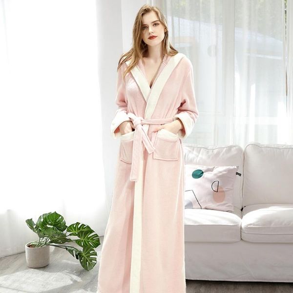 women men winter flannel hooded bathrobe contrast color full length kimono robe thick warm plush belted nightgown sleepwear with women', Black;red
women men winter flannel hooded bathrobe contrast color full length kimono robe thick warm plush belted nightgown sleepwear with women', Black;red