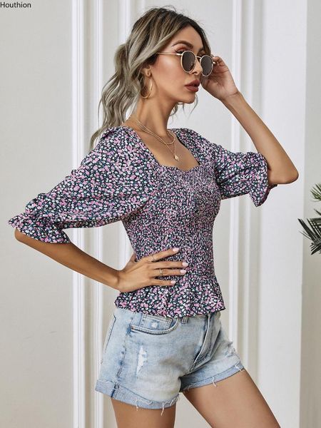 women's blouses & shirts houthion blouse printed summer slim ruffle square collar casual fashion short sleeve shirt, White
women's blouses & shirts houthion blouse printed summer slim ruffle square collar casual fashion short sleeve shirt, White