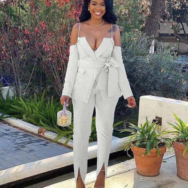 women's two piece pants elegant 2 set women blazer office lady strap off shoulder long sleeve coat and split pant suits club outfits ma, White
women's two piece pants elegant 2 set women blazer office lady strap off shoulder long sleeve coat and split pant suits club outfits ma, White