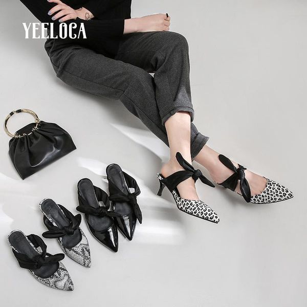 slippers yeeloca summer shoes woman 2021 outside ladies med high heel dames leopard, Black