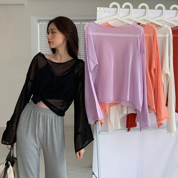 women's t-shirt woman tshirts perspective smock korean casual style o-neck solid loose long sleeve thin sun protection clothing ladies, White
women's t-shirt woman tshirts perspective smock korean casual style o-neck solid loose long sleeve thin sun protection clothing ladies, White