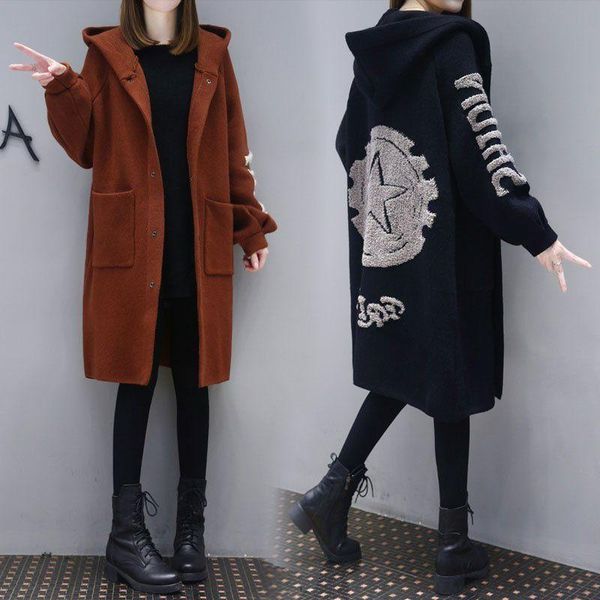 women's wool & blends hooded mid-length windbreaker cardigan style plus velvet fashionable loose coat, Black
women's wool & blends hooded mid-length windbreaker cardigan style plus velvet fashionable loose coat, Black