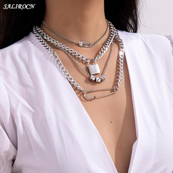 pendant necklaces salircon goth safety pin padlock necklace for women men punk rhinestone paper clip dice link chain jewelry gift, Silver
pendant necklaces salircon goth safety pin padlock necklace for women men punk rhinestone paper clip dice link chain jewelry gift, Silver