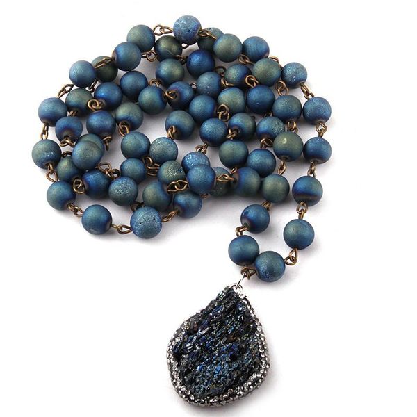 pendant necklaces antique bronze chain natural irregular druzy bead & handmake paved stone, Silver
pendant necklaces antique bronze chain natural irregular druzy bead & handmake paved stone, Silver