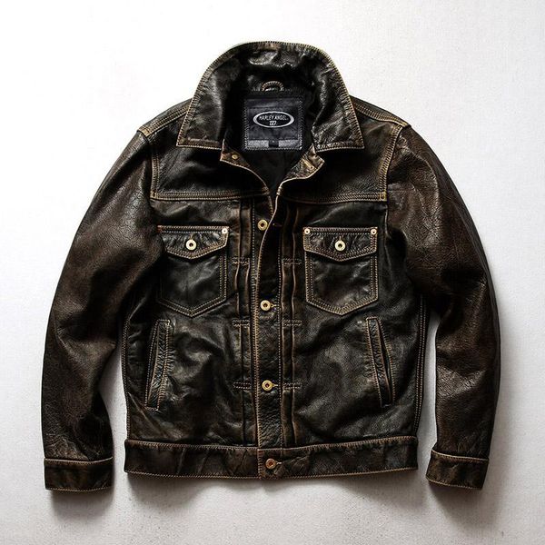men's leather & faux genuine cowboy jacket european style motorcycle biker vintage cowhide coat, Black
men's leather & faux genuine cowboy jacket european style motorcycle biker vintage cowhide coat, Black