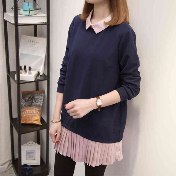 women t-shirts spring autumn fashion turn-down collar long sleeve patchwork pink pleated chiffon ruffle 210428, White
women t-shirts spring autumn fashion turn-down collar long sleeve patchwork pink pleated chiffon ruffle 210428, White