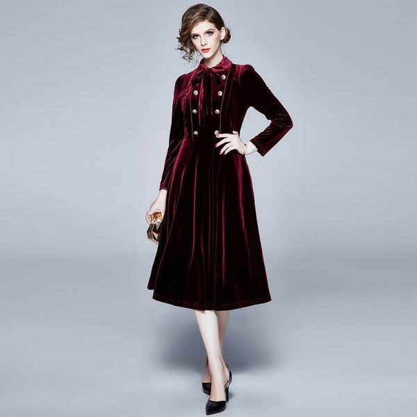 casual dresses double breasted a-line bow tie velvet dress women fall autumn winter vintage ladies long, Black;gray
casual dresses double breasted a-line bow tie velvet dress women fall autumn winter vintage ladies long, Black;gray