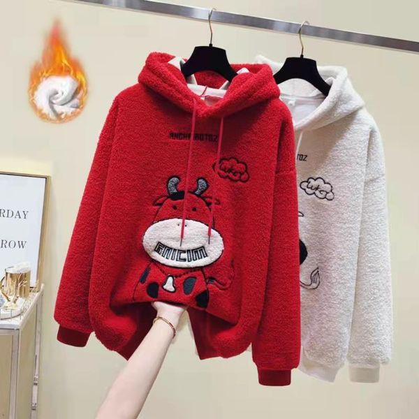 women's hoodies & sweatshirts lambswool hooded women 2021 autumn winter thickened warm cartoon cow sweatshirt long sleeve female, Black
women's hoodies & sweatshirts lambswool hooded women 2021 autumn winter thickened warm cartoon cow sweatshirt long sleeve female, Black