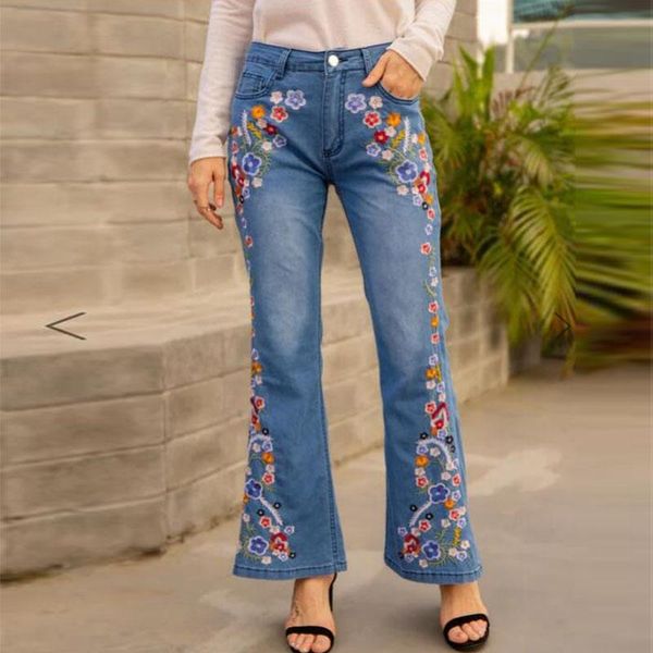 women's jeans vintage flower embroidery pants large size mom flare jean women wide leg stright denim trousers, Blue
women's jeans vintage flower embroidery pants large size mom flare jean women wide leg stright denim trousers, Blue