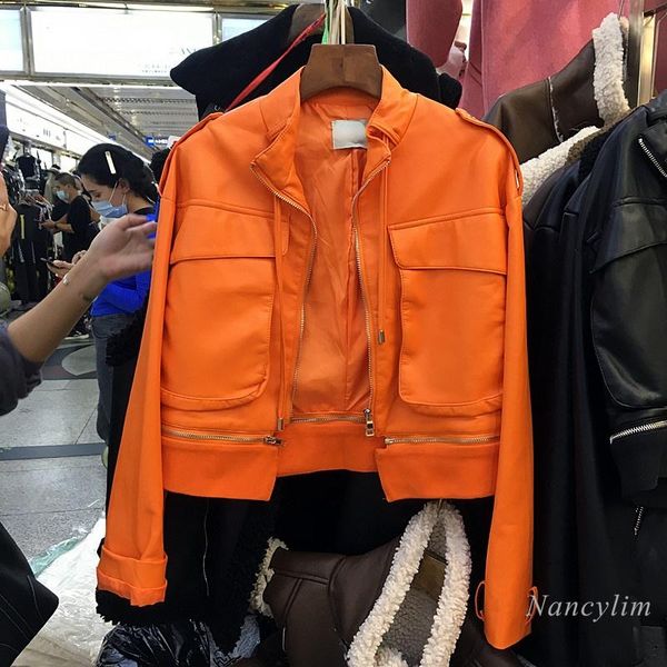 women's leather & faux orange pu jacket women spring fall patchwork zipper short female cool motorcycle coat black nancylim
women's leather & faux orange pu jacket women spring fall patchwork zipper short female cool motorcycle coat black nancylim