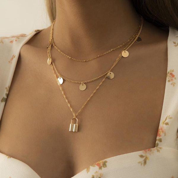 pendant necklaces ins simple disc tassel lock necklace temperament multilayer metal chain jewelry, Silver
pendant necklaces ins simple disc tassel lock necklace temperament multilayer metal chain jewelry, Silver