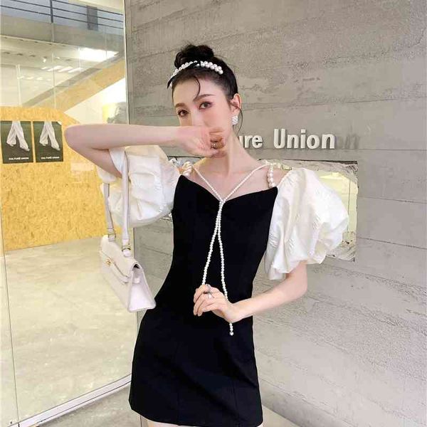 casual dresses off the shoulder lantern sleeve summer black pathcwork pearl bodycon mini korean fashion ladies l4m6, Black;gray
casual dresses off the shoulder lantern sleeve summer black pathcwork pearl bodycon mini korean fashion ladies l4m6, Black;gray