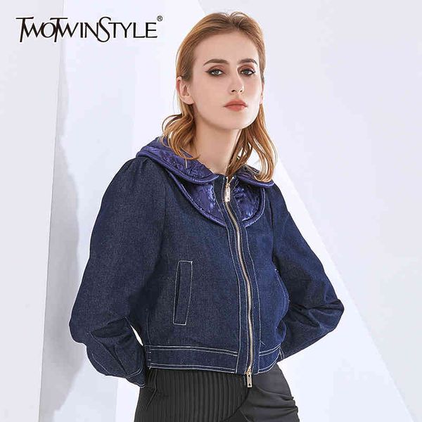 twotwinstyle denim casual jacket for women lapel long sleeve large size solid jackets female fashion clothing autumn 210517, Black;brown
twotwinstyle denim casual jacket for women lapel long sleeve large size solid jackets female fashion clothing autumn 210517, Black;brown