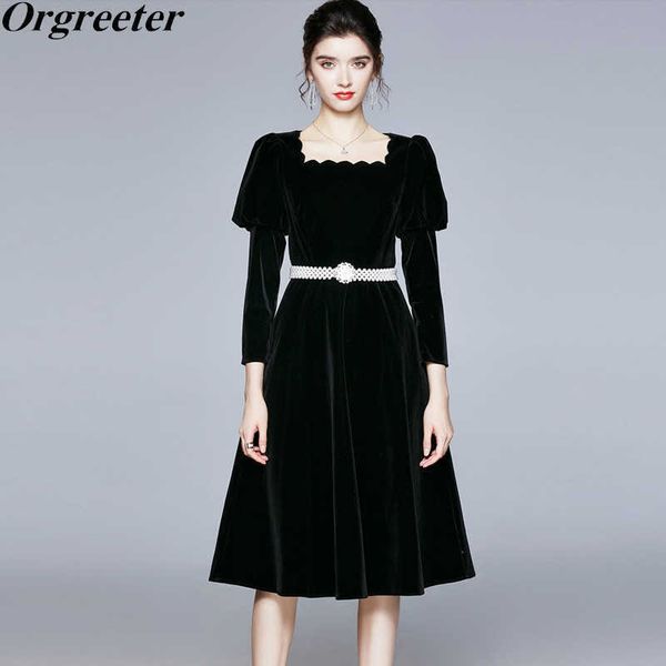 celebrity the same black mid velvet dress fall winter retro square collar puff sleeve beaded belt party female 210525, Black;gray
celebrity the same black mid velvet dress fall winter retro square collar puff sleeve beaded belt party female 210525, Black;gray