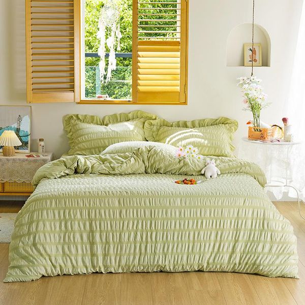 japanese style seersucker washed cotton bedding set lace solid color duvet cover  king 220x240 simple bed linens sheet blue sets 
japanese style seersucker washed cotton bedding set lace solid color duvet cover  king 220x240 simple bed linens sheet blue sets