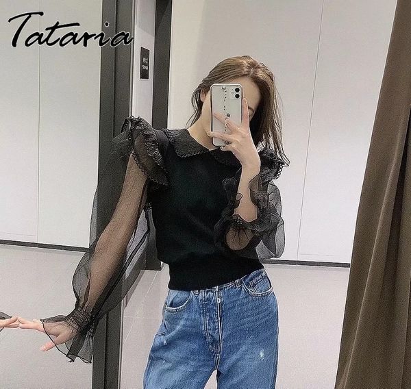 woman fashion blouse with lace black long sleeve shrit mesh patchwork knitted round neck falbala bubble pullover 210514, White
woman fashion blouse with lace black long sleeve shrit mesh patchwork knitted round neck falbala bubble pullover 210514, White