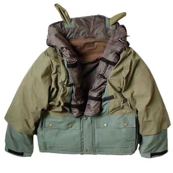 2021 kapital trendy loose nylon patchwork quintuple cotton hooded jacket, Black;brown
2021 kapital trendy loose nylon patchwork quintuple cotton hooded jacket, Black;brown