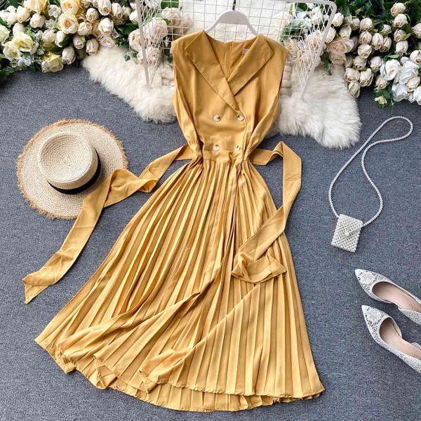 summer spring sashes double breasted pleated sleeveless women female a-line high waist turn-down collar midi dress 210513, Black;gray
summer spring sashes double breasted pleated sleeveless women female a-line high waist turn-down collar midi dress 210513, Black;gray