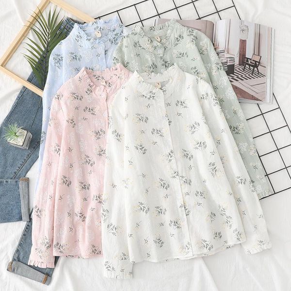 women's blouses & shirts cotton casual vintage floral print blouse autumn women long sleeve shirt female fashion stand collar loose q5, White
women's blouses & shirts cotton casual vintage floral print blouse autumn women long sleeve shirt female fashion stand collar loose q5, White