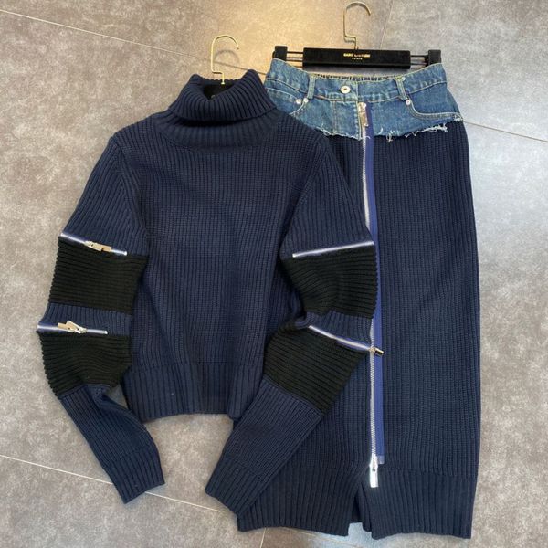autumn spring women fashion high collar zipper decoration sweater patchwork denim skirt two piece set rc725 210525, White
autumn spring women fashion high collar zipper decoration sweater patchwork denim skirt two piece set rc725 210525, White