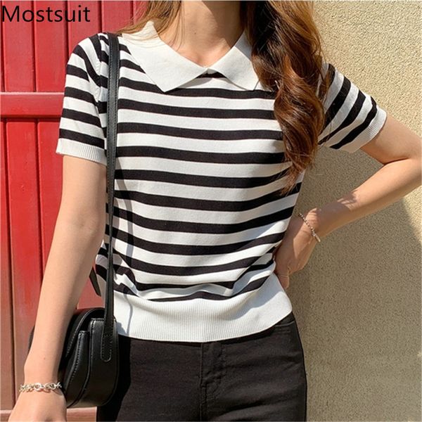summer korean striped knitted t-shirts women short sleeve turn-down collar fashion office casual female tees t shirts 210518, White
summer korean striped knitted t-shirts women short sleeve turn-down collar fashion office casual female tees t shirts 210518, White