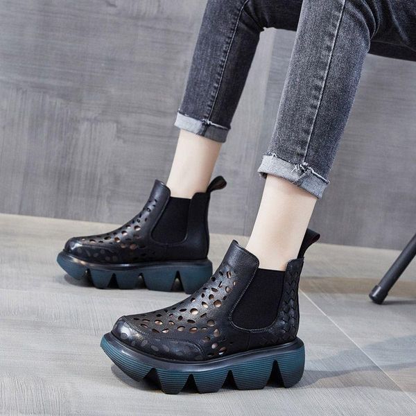 boots leather spring 2021 thick-soled national wind muffin bottom light women's booties cowhide round head hollow, Black
boots leather spring 2021 thick-soled national wind muffin bottom light women's booties cowhide round head hollow, Black