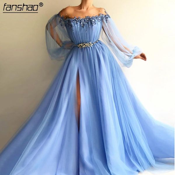 party dresses blue evening a-line long sleeves tulle high split pearls islamic dubai saudi arabic formal gown prom, White;black
party dresses blue evening a-line long sleeves tulle high split pearls islamic dubai saudi arabic formal gown prom, White;black