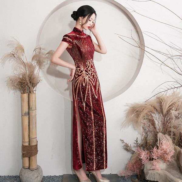 velvet sequins chinese style cheongsam long women elegant plus size party dress femme robe vestido half sleeve split qipao ethnic clothing, Red
velvet sequins chinese style cheongsam long women elegant plus size party dress femme robe vestido half sleeve split qipao ethnic clothing, Red
