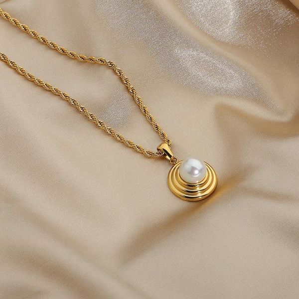 pendant necklaces french round tire pattern pearl necklace for women gift gold plating stainless steel neckalces, Silver
pendant necklaces french round tire pattern pearl necklace for women gift gold plating stainless steel neckalces, Silver