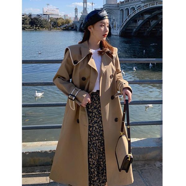women's trench coats navy collar windbreaker coat long spring autumn double breasted casual british style women loose overcoat, Tan;black
women's trench coats navy collar windbreaker coat long spring autumn double breasted casual british style women loose overcoat, Tan;black