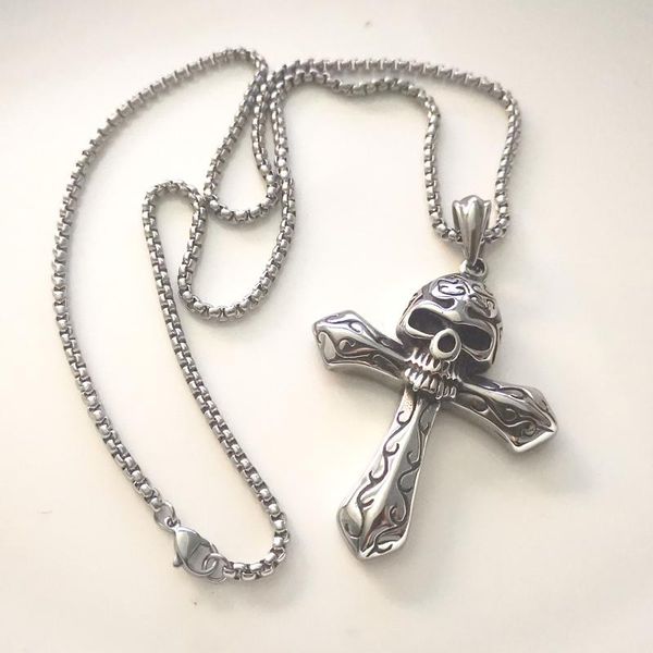 stainless steel skull cross pendant necklace mens boys cool jewelry 3mm 24 inch rolo chain chains, Silver
stainless steel skull cross pendant necklace mens boys cool jewelry 3mm 24 inch rolo chain chains, Silver