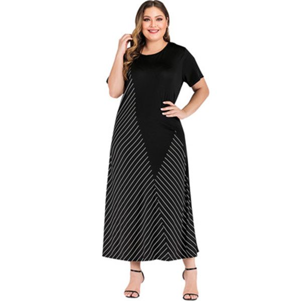 spring and summer womens plus size dress stitching stripe loose cover belly women's dresses jr102, Black
spring and summer womens plus size dress stitching stripe loose cover belly women's dresses jr102, Black