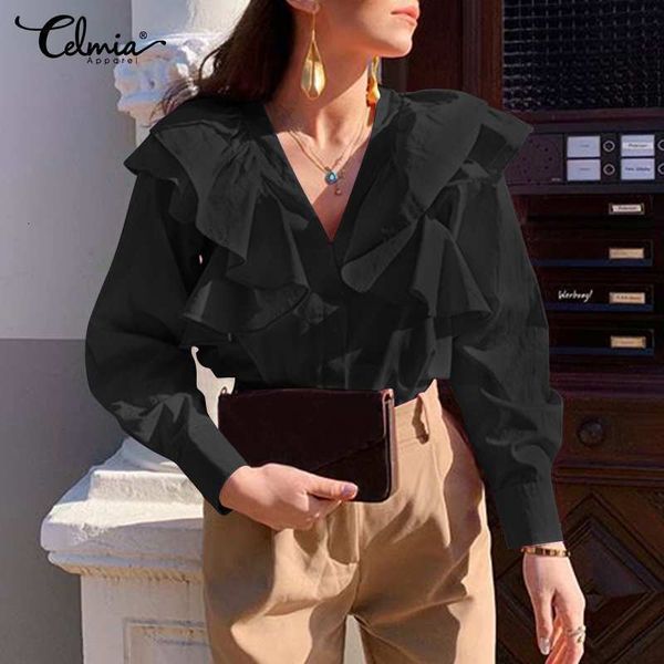 blouses v-neck ruffles shirts celmia women solid boluses elegant office long sleeve spring casual work blusas femme plus size, White
blouses v-neck ruffles shirts celmia women solid boluses elegant office long sleeve spring casual work blusas femme plus size, White