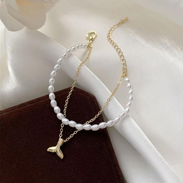 link, chain charming women double layer pearl beads bracelet creative gold color fishtail hand jewelry fashion lady party accessories, Black
link, chain charming women double layer pearl beads bracelet creative gold color fishtail hand jewelry fashion lady party accessories, Black
