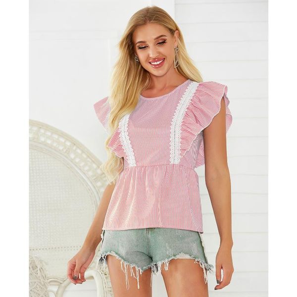 women's t-shirt donsignet fashion casual round neck pullover striped lace fight receiving waist cap sleeve, White
women's t-shirt donsignet fashion casual round neck pullover striped lace fight receiving waist cap sleeve, White
