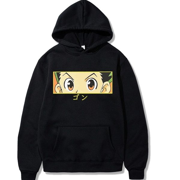 harajuku animation full time hunter printed male street hoodie, Black