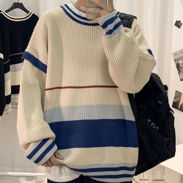 men's sweaters o-neck sweater korean casual fashion loose striped stitching streetwear pullover, White;black
men's sweaters o-neck sweater korean casual fashion loose striped stitching streetwear pullover, White;black