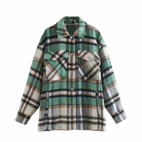 vintage woman loose green plaid woolen coat fashion ladies autumn oversized single breasted jacket female casual 210515, Black 
vintage woman loose green plaid woolen coat fashion ladies autumn oversized single breasted jacket female casual 210515, Black