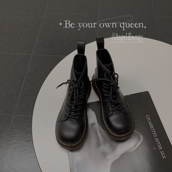 spring and autumn british wind tube inner increase women's leather thick flat bottom lace up round head martin single boots, Black
spring and autumn british wind tube inner increase women's leather thick flat bottom lace up round head martin single boots, Black