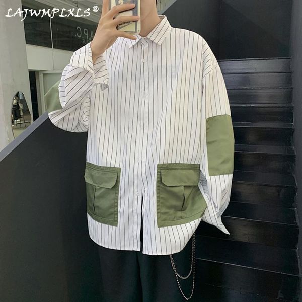 men's casual shirts male patchwork long sleeve men blouse japan chic blusas striped shirt coats stitching big pockets overcoats spring, White;black
men's casual shirts male patchwork long sleeve men blouse japan chic blusas striped shirt coats stitching big pockets overcoats spring, White;black