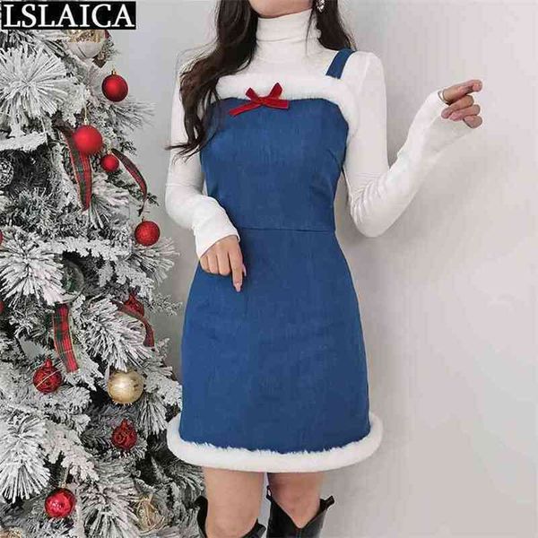 dress for christmas sleeveless slim es women party bowknot plush stitching contrast color split denim sling 210515, Black;gray
dress for christmas sleeveless slim es women party bowknot plush stitching contrast color split denim sling 210515, Black;gray