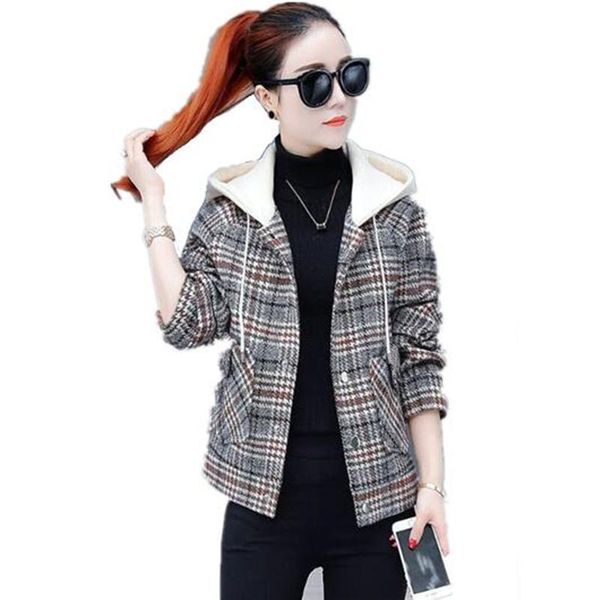 women's jackets fashion lattice woolen coat 2021 spring autumn single-breasted long sleeve hooded casual jacket short women, Black;brown
women's jackets fashion lattice woolen coat 2021 spring autumn single-breasted long sleeve hooded casual jacket short women, Black;brown