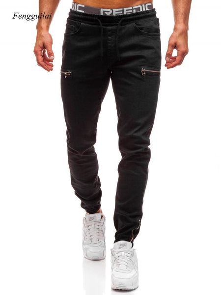 men's jeans summer denim trousers frosted zipper drawstring multi-pocket and ankle tie casual slim fashion clothing, Blue
men's jeans summer denim trousers frosted zipper drawstring multi-pocket and ankle tie casual slim fashion clothing, Blue